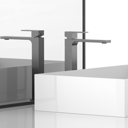 Смеситель для раковины высокий Vincea Cube VBF-1C02GM вороненая сталь