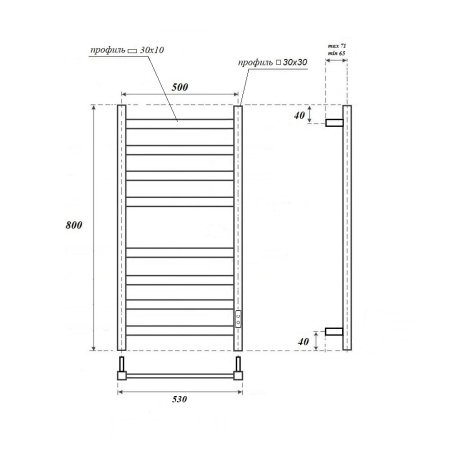 Полотенцесушитель электрический Point Меркурий PN83858 П8 500x800, диммер справа, хром