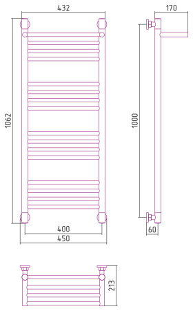 Полотенцесушитель водяной Сунержа Богема с полкой+ 100х40 хром