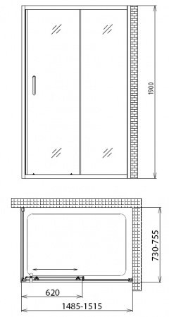 Душевой угол GEMY Victoria 150x75x190 профиль хром, стекло прозрачное