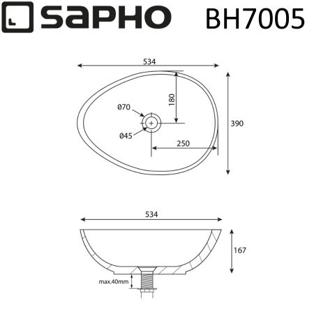 Раковина накладная 53см SAPHO PUNC BH7005 серый