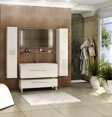 Тумба под раковину Акватон Мадрид 120 М 1 ящик 1A168701MA010 белая глянцевая