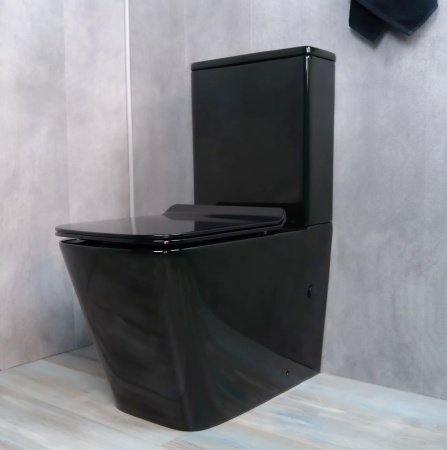 Унитаз напольный безободковый GID Tr2170BL с сиденьем микролифт, черный глянцевый