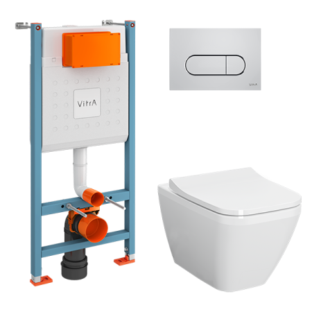 Комплект унитаза с инсталляцией Vitra Integra Square 9856B003-7207 с сиденьем микролифт и кнопкой смыва хром