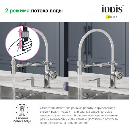 Смеситель для кухни IDDIS Grange GRASBFLi05 хром глянцевый/белый