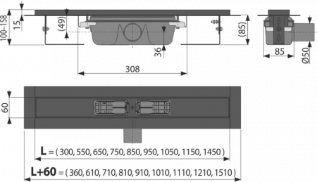 Душевой лоток AlcaPlast APZ1BLACK-1150 с опорами
