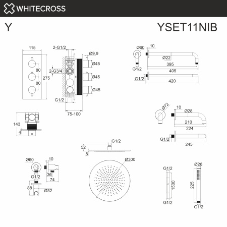 Термостатическая система для ванны скрытого монтажа WHITECROSS Y YSET11NIB (брашированный никель)