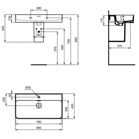 Раковина 80 см Ideal Standard STRADA II T300101