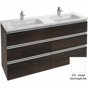 Тумба под раковину Jacob Delafon Vox 140 6 ящиков встроенные ручки Белый блестящий лак