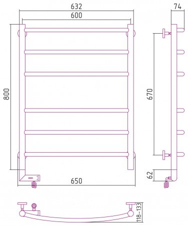 Полотенцесушитель электрический Сунержа Галант 2.0 80х60 сатин, подключение правое