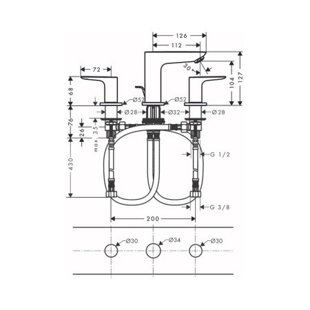 Смеситель для раковины на 3 отверстия Hansgrohe Talis E 71733000 хром