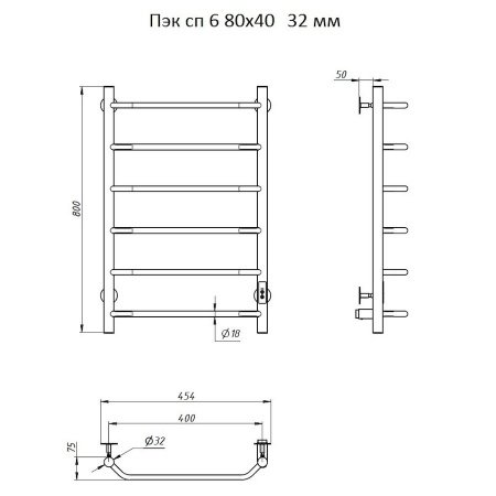 Полотенцесушитель электрический Тругор Пэк серия 6 80х40 хром