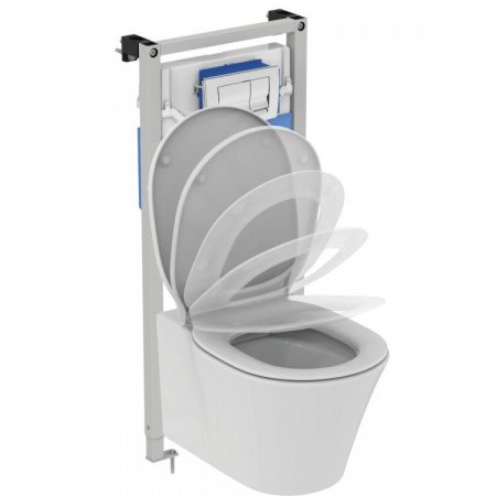 Промо-комплект 4 в 1 Ideal Standard с подвесным унитазом K819501 CONNECT AIR RIMLESS с сиденьем и крышкой E036801 CONNECT AIR, встраиваемой инсталляцией R020467 PROSYS FRAME 120 M и механической панелью смыва R0108AA SOLEA M1