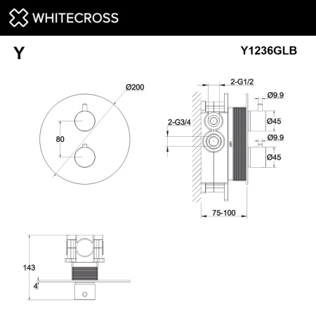 Смеситель термостатический для душа скрытого монтажа WHITECROSS Y Y1236GLB (брашированное золото)
