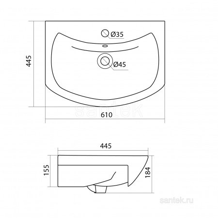 Раковина Santek Балтика 60 отверстие под смеситель 1WH110246