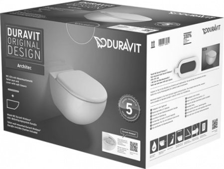 Комплект Duravit Architec 45720900A1: унитаз подвесной 575х365 мм, 257209 + сиденье с микролифтом 006969, цвет белый