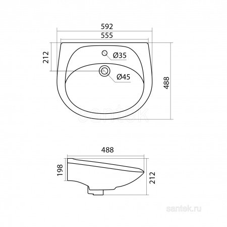 Раковина Santek Бриз 60 отверстие под смеситель 1WH110466