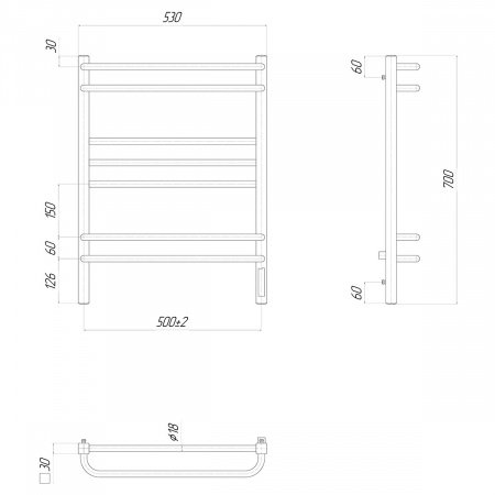 Полотенцесушитель электрический Lemark Linara LM04707Z П7 500x700, диммер справа, хром