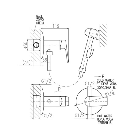 Гигиенический душ со смесителем Rav Slezak COLORADO CO147/1Z, золото