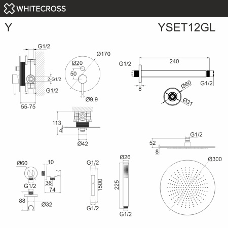 Система для душа скрытого монтажа WHITECROSS Y YSET12GL (золото)