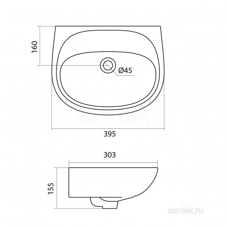 Раковина Santek Анимо 40 без отверстия под смеситель 1WH110487