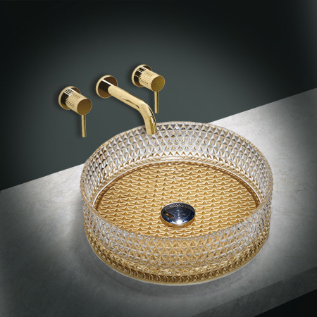 Раковина накладная 40см Vincea VBS-5GL04 стекло прозрачное/золото