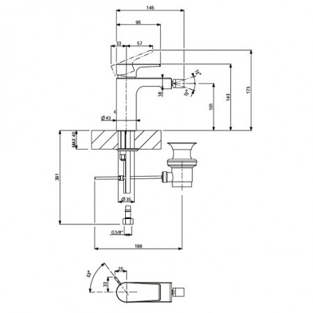 Смеситель для биде Villeroy & Boch Liberty TVB10700100061 хром