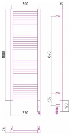 Полотенцесушитель электрический Сунержа Модус 3.0 100х30 черный матовый, правый ТЭН