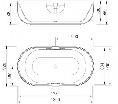 Ванна из искусственного камня NT Stelvio 180x90 NT306