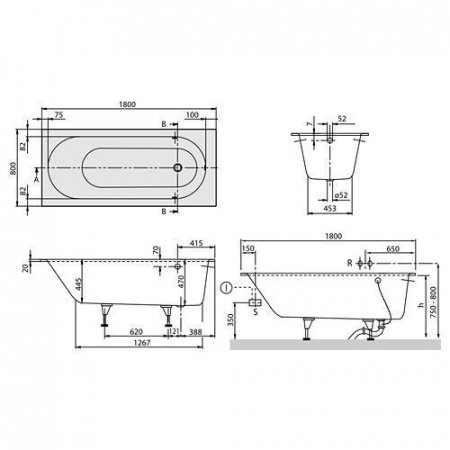 Ванна Villeroy & Boch Oberon 180х80 UBQ180OBE2V-01 кварил