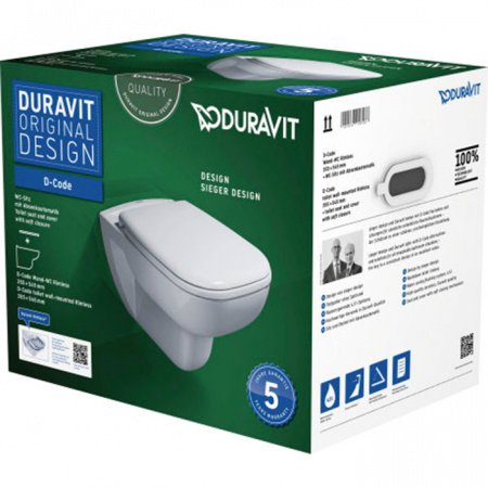 Комплект Duravit D-Code: унитаз подвесной 360х540 мм 257009 + сиденье с микролифтом: 006739 цвет: белый