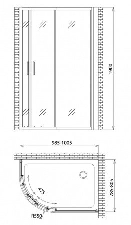 Душевой угол GEMY Victoria 100x80x190 профиль хром, стекло прозрачное