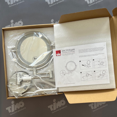 Косметическое зеркало с 5-ти кратным увеличением и подсветкой Timo Saona 13376/13 никель