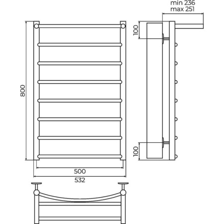 Полотенцесушитель водяной с полкой Terminus Классик П8 50х80