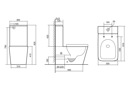 Унитаз ABBER Rechteck AC1210MB компакт черный матовый, безободковый