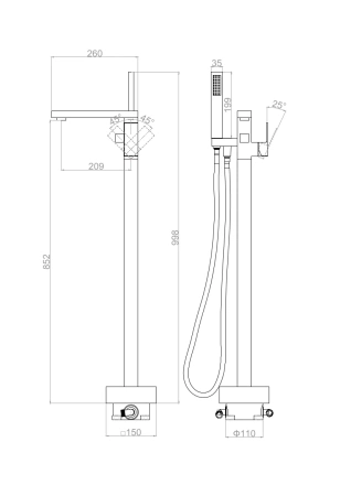 Смеситель для ванны напольный D&K Bayern.Liszt DA1516001, хром