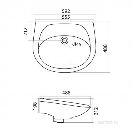 Раковина Santek Бриз 60 без отверстия под смеситель 1WH110463