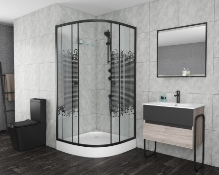Душевой угол Niagara NG- 003-14BLACK 80x80x195 профиль черный, стекло с узором