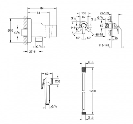 Гигиенический душ со смесителем Grohe BauCurve 124899 хром