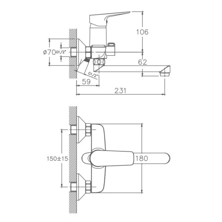 Смеситель для ванны Haiba HB60506, хром