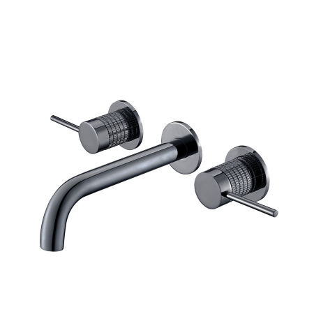 Смеситель для раковины на 3 отверстия Vincea Groove VBFW-4G1GM вороненая сталь