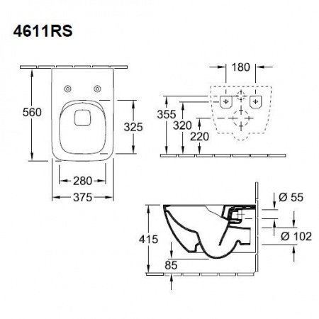 Унитаз подвесной безободковый Villeroy & Boch Venticello Pack 4611RSR1 с сиденьем микролифт
