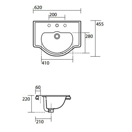 Раковина встраиваемая сверху на 3 отверстия 62см Kerasan Retro 103001*3 белый