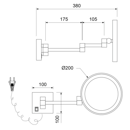 Косметическое зеркало с подсветкой Timo Luiro 18474/18 черное золото