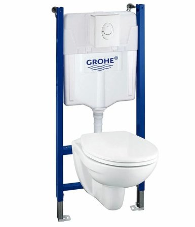 Комплект унитаза с инсталляцией Grohe Solido 39117000 с сиденьем Микролифт и клавишей смыва