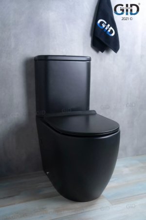 Унитаз напольный безободковый GID Tr2177BM с сиденьем микролифт, черный матовый